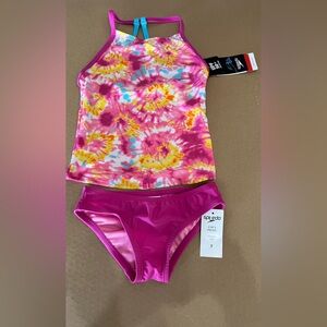 Speedo 2-Piece Tankini – Pink Bottoms & Tie-Dye Top (Size 7) Youth